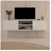 Petits meubles Meuble TV - Toronto - Blanc - 120 cm - 2 portes - 2 étagères - Pieds en hêtre massif