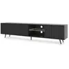 SELSEY Meuble TV - BELLO - 175 cm noir, façades à lamelles et pieds noirs