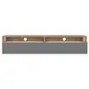 SELSEY Meuble TV - REDNAW - 140 cm - chêne wotan / gris brillant - 2 niches ouvertes - style moderne - avec LED