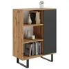 KOBI Buffet FONDI, commode avec 1 porte et 3 étagères - chêne wotan/noir- L 90 x P 40 x H 116cm Loft