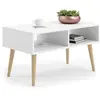 KOBI Table basse scandinave blanche avec pieds en bois   L 90 x P 50 x H 55 cm   SANDI