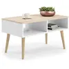 KOBI Table basse scandinave blanche - chêne de wotan avec pieds en bois   L 90 x P 50 x H 55 cm   SANDI