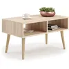 KOBI Table basse scandinave chêne sonoma avec pieds en bois   L 90 x P 50 x H 55 cm   SANDI