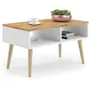 KOBI Table basse scandinave blanche - chêne de wotan avec pieds en bois   L 90 x P 50 x H 55 cm   SANDI
