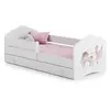 KOBI Lit enfant - fée & licorne - avec tiroir, matelas & barrière - 160x80 cm