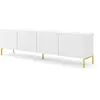 AC-DÉCO Meuble Tv À 4 Portes Avec Cadre Doré "Surf" - Blanc Mat - L 200 Cm