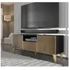 Meuble TV - AC-DÉCO - Ravenna - 2 portes - 1 tiroir - Pieds en métal dorés - Beige et noir