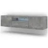 FURNLUX Meuble TV bas universel Aura 150 cm à suspendre ou à poser Béton avec LED