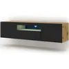 PETITS MEUBLES Meuble TV bas universel Aura 150 cm Buffet HI-FI à suspendre ou à poser chêne artisan noir mat avec LED
