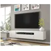 PETITS MEUBLES Meuble TV bas universel Aura 200 cm à suspendre ou à poser blanc mat avec LED