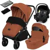 Poussette combinée 3en1 LIONELO Mika Plus - Jusqu'à 22kg - Pack poussette Trio, Nacelle, Siege auto, sac et accessoires - Marron