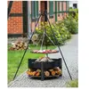 Farm-Mdlt Grille barbecue sur trépied + Brasero avec range bois SOLAFA en acier