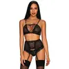 Obsessive Ensemble 3 pièces - Soutien-gorge à lacets, string et porte-jarretelles - Noir S/M