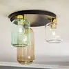 TK Lighting Plafonnier Marco Green, 3 lampes clair/vert/marron