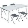 AKORD Table de camping blanche avec 4 chaises pliantes grises, dimensions : L120 x P60 x H70 cm