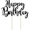 PartyDeco Décoration de gâteau Happy Birthday 22,5 cm - Noir
