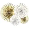 4 éventails déco blanc or 23-32-40cm - partydeco rpk16-008
