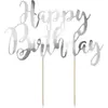 PartyDeco Cake topper en carton happy birthday argenté métallisé 22,5 cm