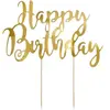 Cake topper en carton happy birthday doré métallisé 22,5 cm