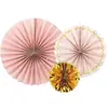 3 éventails déco rose or 13-25-32cm - partydeco rpk21