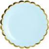 PartyDeco Lot de 6 assiettes en carton bleu avec bords dorés