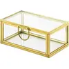 Merkloos / Sans marque Boîte en verre 9 x 5,5 x 4 cm - Boîte à bijoux décorative - Couvercle - Boîte à bijoux - Boîte cadeau de mariage - Transparente et dorée