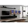 Ensemble mural - AC-DÉCO - Switch XVII - 3 vitrines LED - 2 banc TV - Bois et noir
