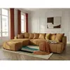 Canapé panoramique convertible ROXELANE tissu bouclette avec pouf jaun...