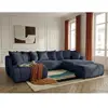 Canapé panoramique convertible ROXELANE tissu bouclette avec pouf bleu...