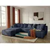 Canapé panoramique convertible ROXELANE tissu bouclette avec pouf bleu...
