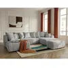 Canapé panoramique convertible ROXELANE tissu bouclette avec pouf gris...