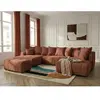 Canapé panoramique convertible ROXELANE tissu bouclette avec pouf oran...