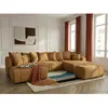 Canapé panoramique convertible ROXELANE tissu bouclette avec pouf jaun...