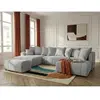 Canapé panoramique convertible ROXELANE tissu bouclette avec pouf gris...