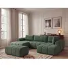Canapé panoramique fixe NESTY tissu chiné avec pouf vert foncé  angle ...