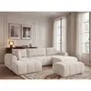 Canapé panoramique fixe NESTY tissu chiné avec pouf beige  angle droit...