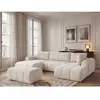 Canapé panoramique fixe NESTY tissu chiné avec pouf beige  angle gauch...