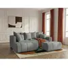 Canapé d'angle L convertible coffre ROXELANE tissu chiné avec pouf gri...