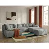 Canapé panoramique convertible ROXELANE tissu chiné avec pouf gris cla...