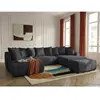 Canapé panoramique convertible ROXELANE tissu chiné avec pouf gris fon...