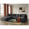 Canapé panoramique convertible ROXELANE tissu chiné avec pouf gris fon...