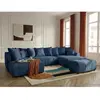 Canapé panoramique convertible ROXELANE tissu chiné avec pouf bleu fon...