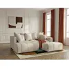 Canapé d'angle L convertible coffre ROXELANE tissu chiné avec pouf bei...