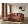Canapé d'angle L convertible coffre ROXELANE tissu chiné avec pouf ora...