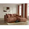 Canapé d'angle L convertible coffre ROXELANE tissu chiné avec pouf ora...