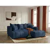 Canapé d'angle L convertible coffre ROXELANE tissu chiné avec pouf ble...