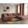 Canapé panoramique convertible ROXELANE tissu chiné avec pouf rouge  a...