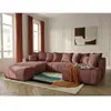 Canapé panoramique convertible ROXELANE tissu chiné avec pouf rouge  a...