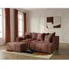 Canapé d'angle L convertible coffre ROXELANE tissu chiné avec pouf rou...