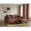 Canapé d'angle L convertible coffre ROXELANE tissu chiné avec pouf rou...